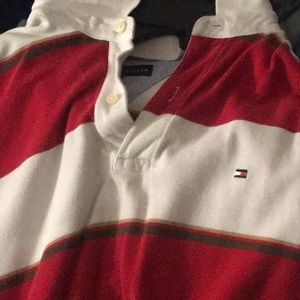 Red and white Tommy Hilfiger shirt